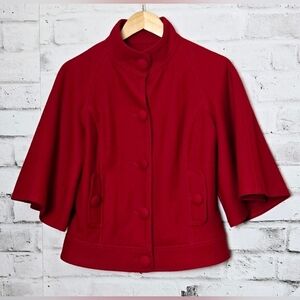 ZARA Dreams Red Wool Cape Jacket Made in Spain Structured Statement Coat
